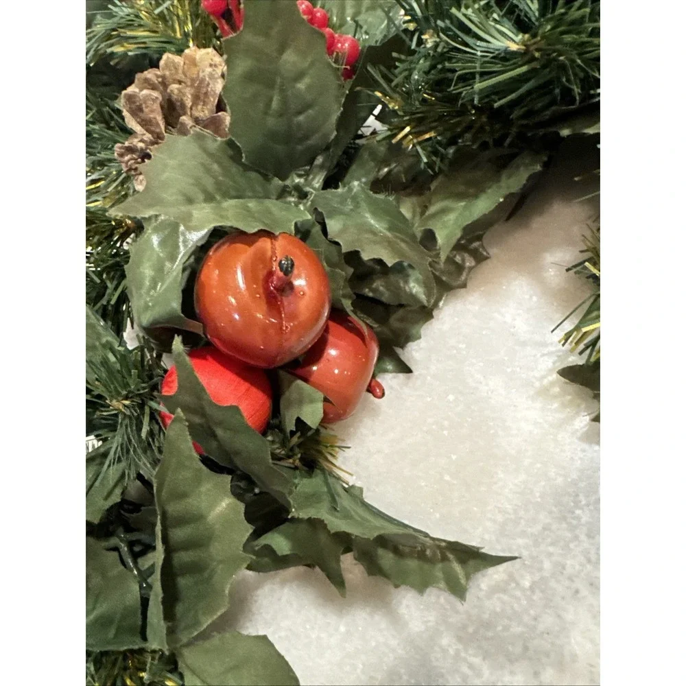 Pair Of Vintage Holiday Wreaths/candle Rings With Apples/berries/pine‎ Cones